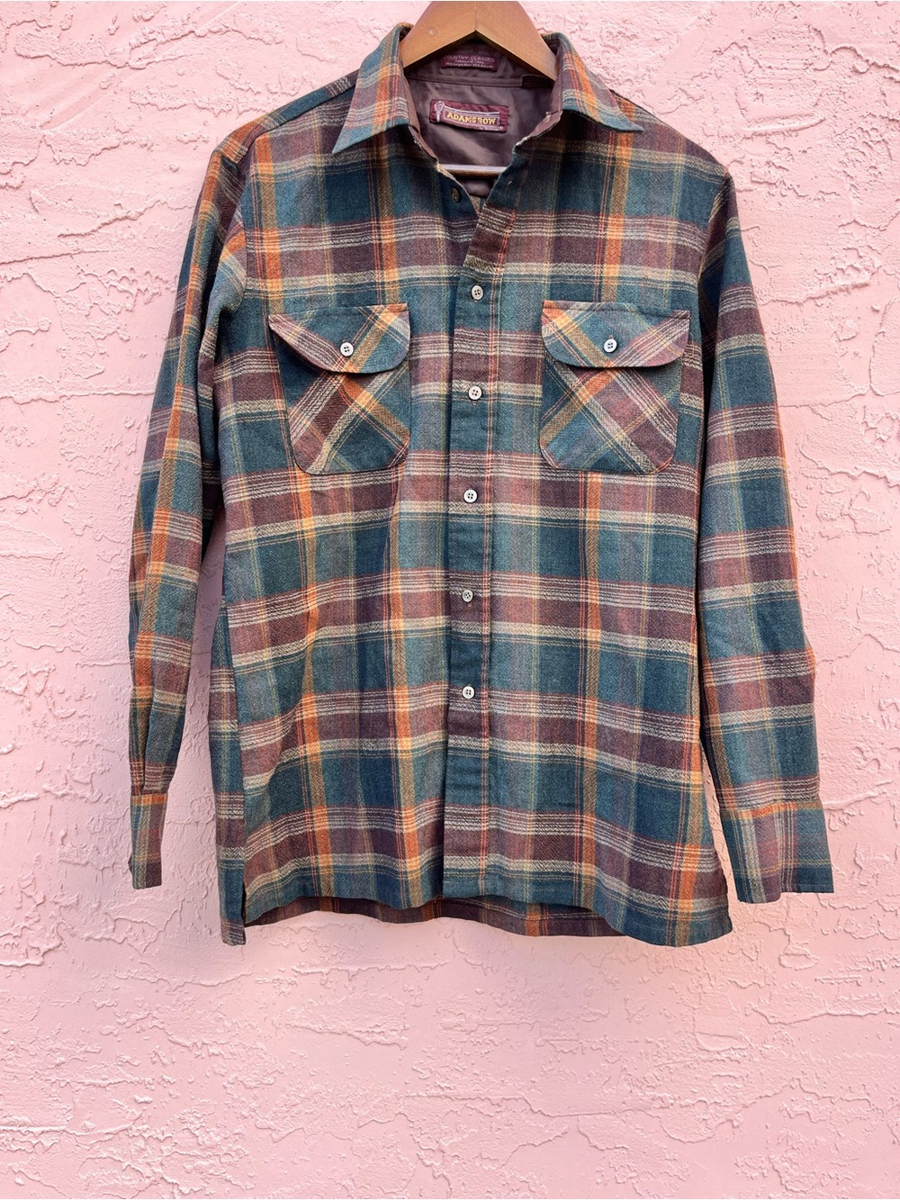 Richman Adams Row Country Classics Plaid Wool Blend Button Down Green Orange